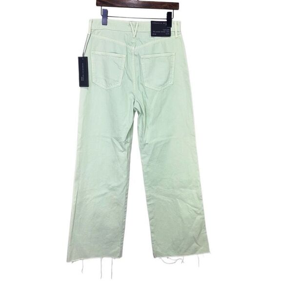 NWT Veronica Beard Taylor High-Rise Raw Hem Wide-Leg Jean Pistachio Size 29/8 - Picture 3 of 9